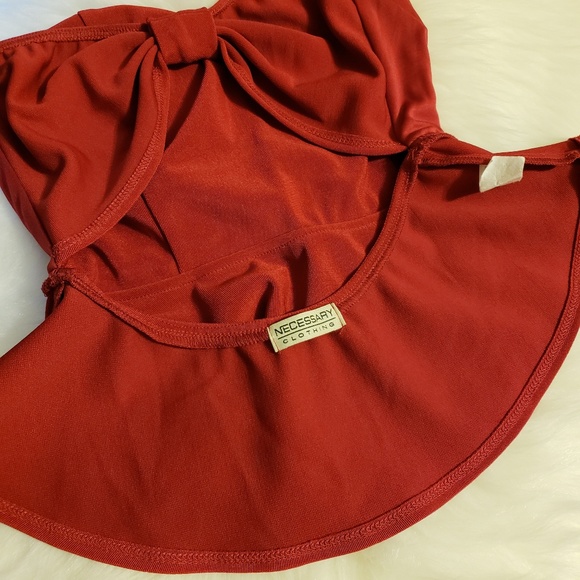 ❣️Necessary Clothing Red Strapless Bow Peplum Top - Picture 6 of 8